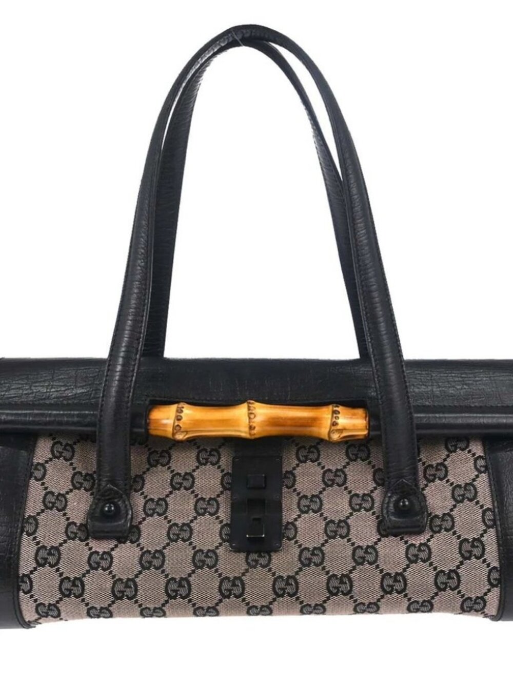 Gucci Black Bamboo GG Handbag